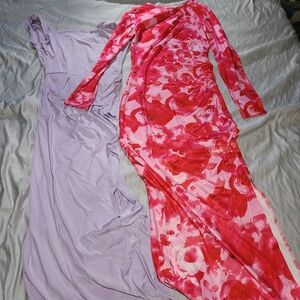 Floral Pink and Solid Purple Women's Dresses